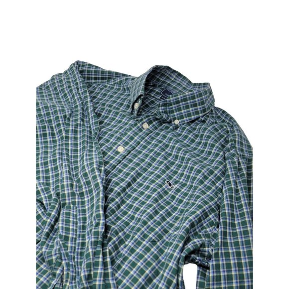 Vineyard Vines Slim Fit Tucker Shirt Size Large Whale Logo Green Blue Plaid - Picture 3 of 5
